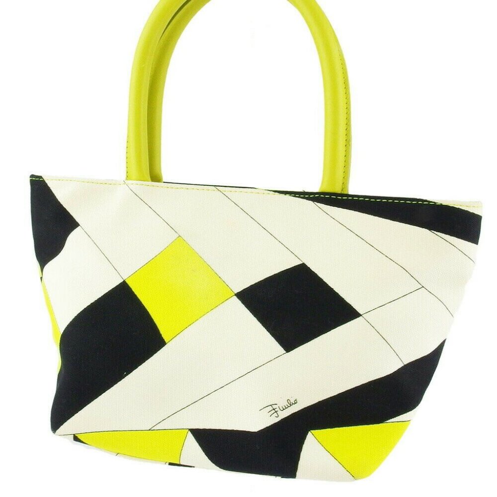 EMILIO PUCCI handbag Pucci (handle) beige canvas �~ leather used Auth G1511